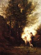 A Nymph Playing with Cupid(Salon of 1857), camille corot